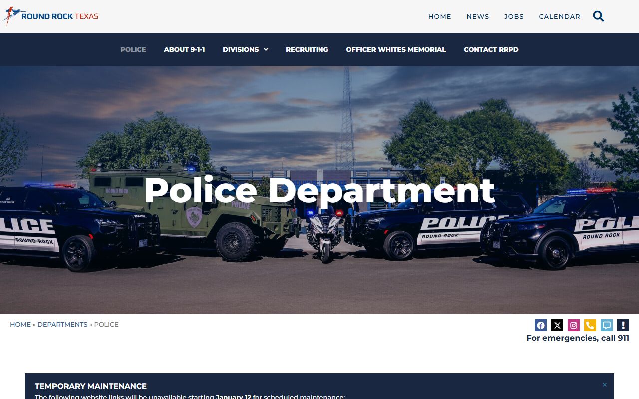 Round Rock Police Department website for 24 hour booking record searches