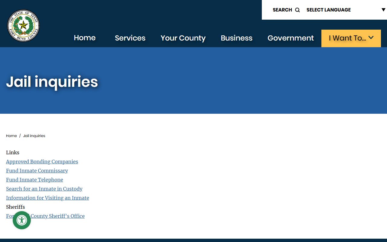 Fort Bend County Sheriff records system for 24 hour booking searches