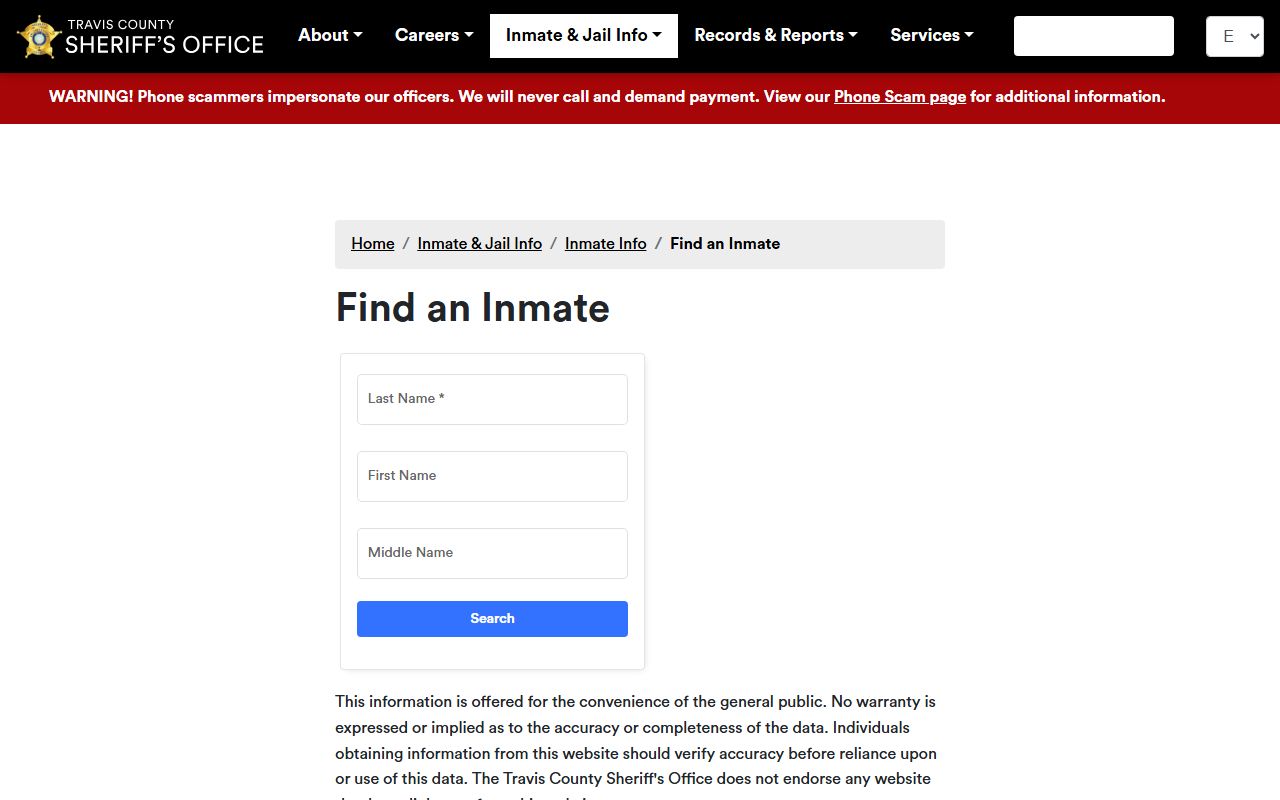 Travis County Sheriff website for 24 hour booking records and inmate search