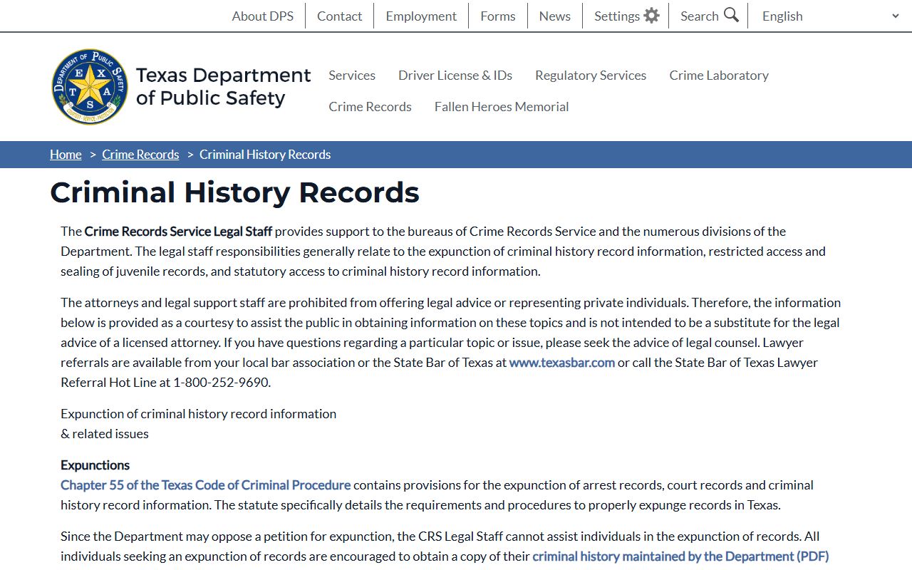 Texas 24 hour booking DPS Crime Records Service portal